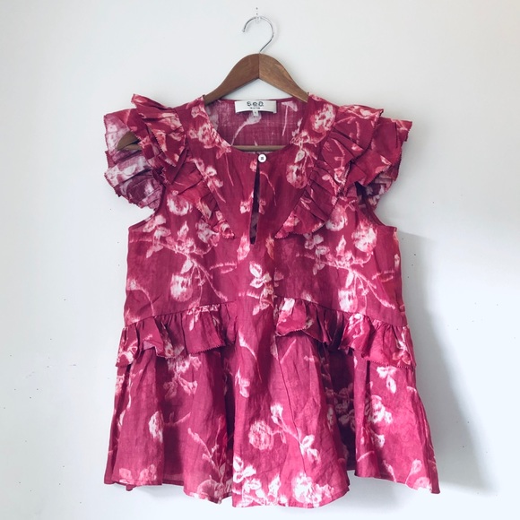 Sea Tops - Sea New York Ruffle Cap Sleeve Floral Blouse (0)